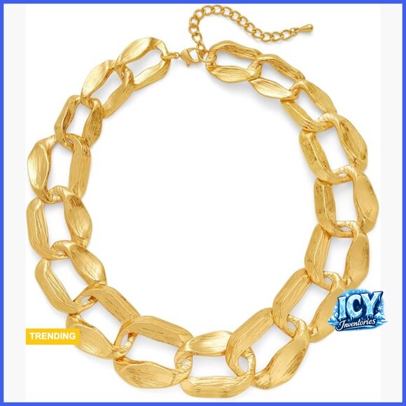 Chunky Gold Plated Brass Statement Necklace Adjustable Length